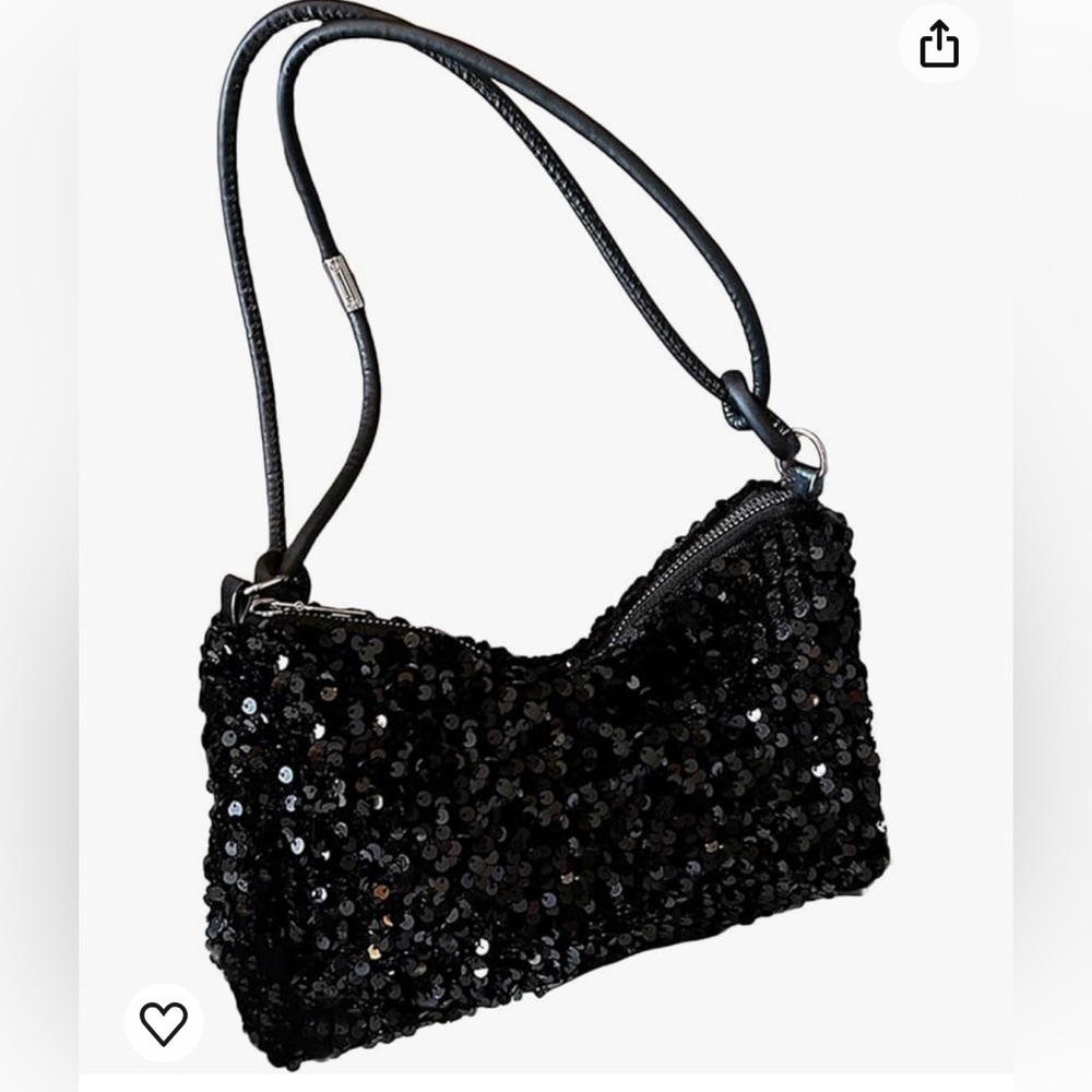 Women's Sequin Hobo Mini Shoulder Bag  Trendy Clutch Hobo Purse Black